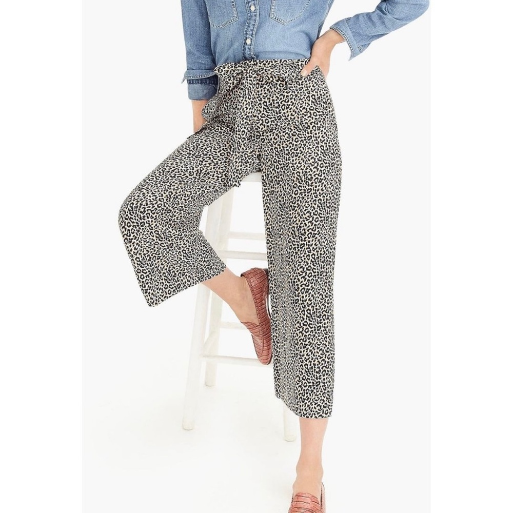 J.Crew Wide-leg Cropped Pant In Leopard-print Silk - Size 4
